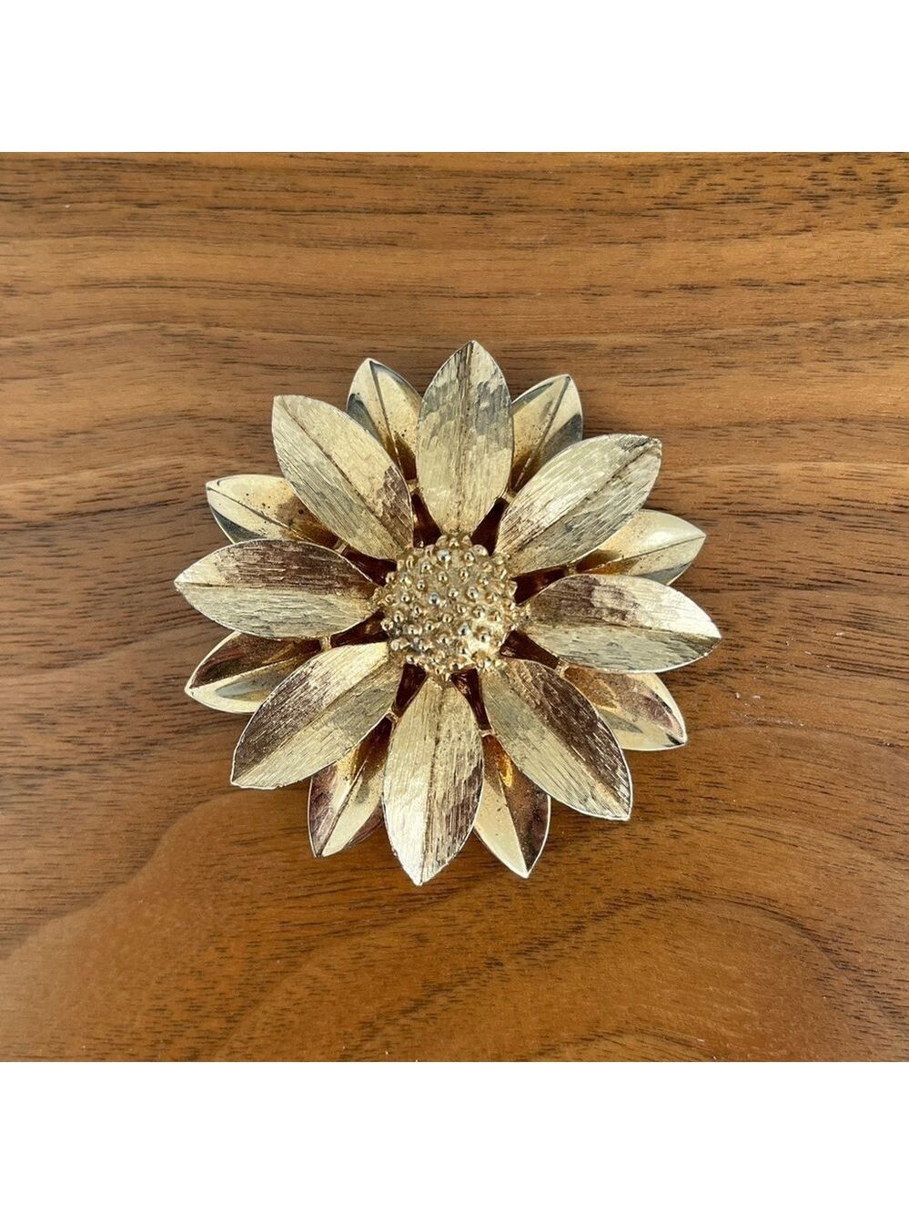 SARAH COVENTRY Canada Vintage Signed Brushed Gold Tone Metal Flower Brooch